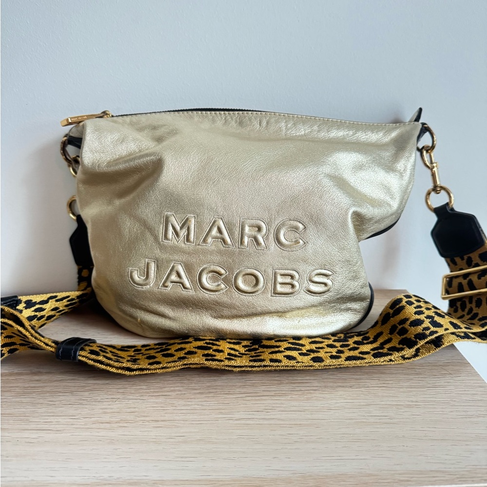 Marc Jacobs Gold Crossbody Bag with Leopard Strap